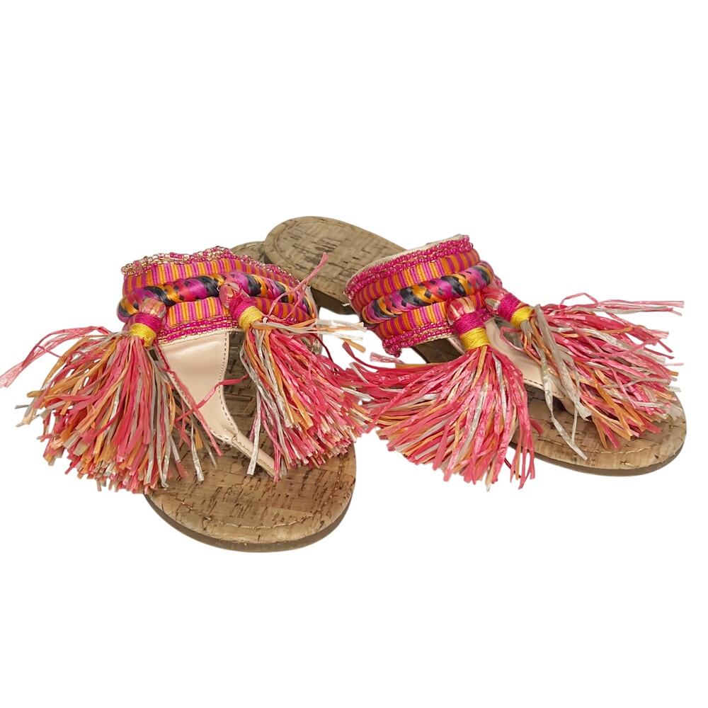 CIRCUS by SAM EDELMAN Bella Flat Sandals Natural Pink Multi Womens Size US 7.5